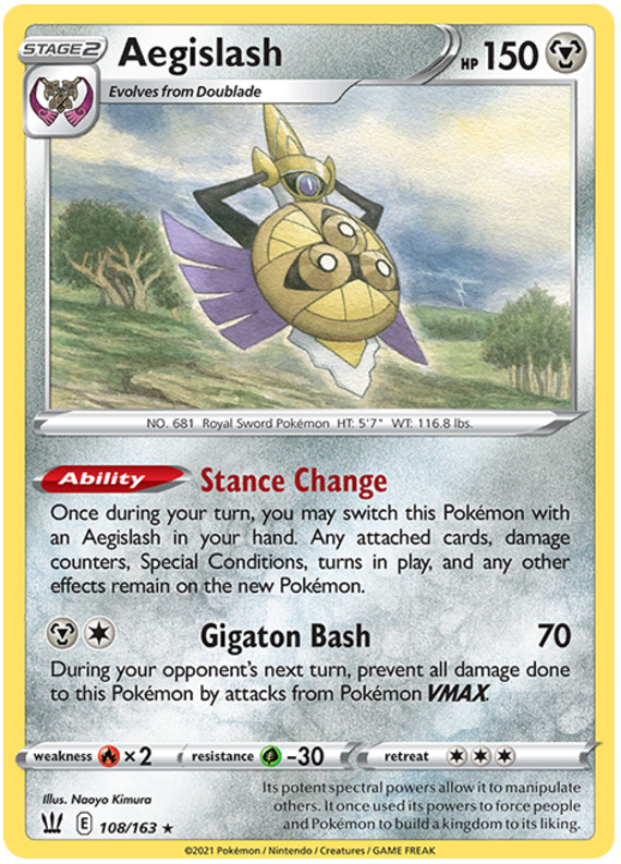 aegislash v pokemon card value Aegislash (108/163) [Sword & Shield: Battle Styles]