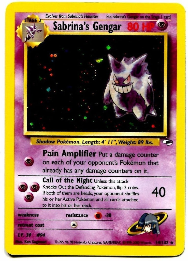 sabrina's haunter pokemon card Sabrinas 55/132 PSA 10 Celebrate the incredible history of the TCG hobby by adding this Sabrinas Haunter 2000 Pokemon Gym Challenge 1st Edition #55 CGC Authenticated 9.5 Card to your vault Pokemon Trading Card Game Gym