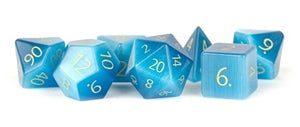 16mm Stone Poly Dice Set: Engraved Cat's Eye Aquamarine(7)