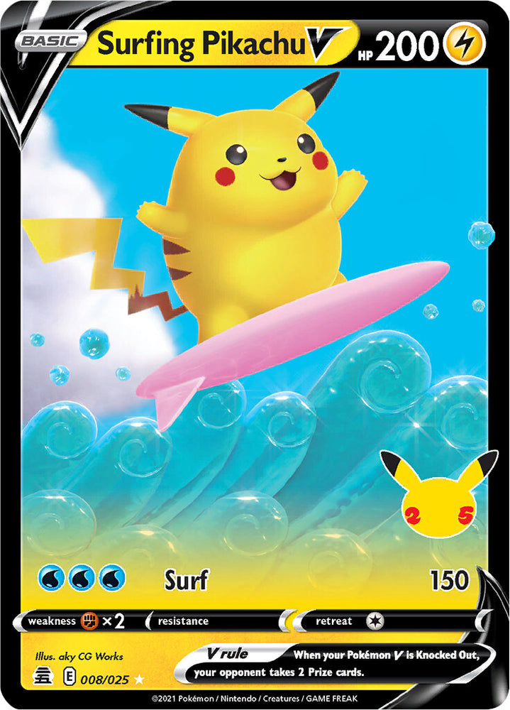 25th anniversary pokemon cards worth money Surfing Pikachu V (008/025) [Celebrations: 25th Anniversary]