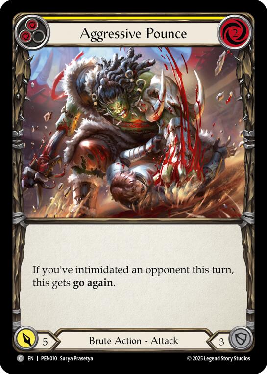 Aggressive Pounce (Yellow) (Rainbow Foil) [PEN010] (Compendium of Rathe)  Rainbow Foil