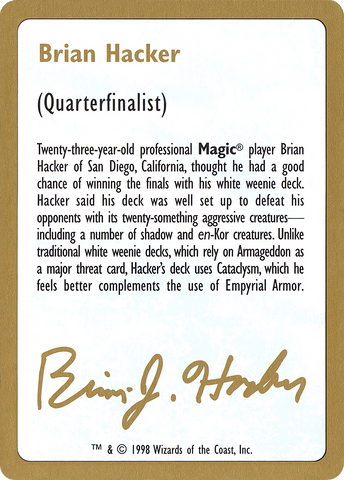 Brian Hacker Bio [World Championship Decks 1998]