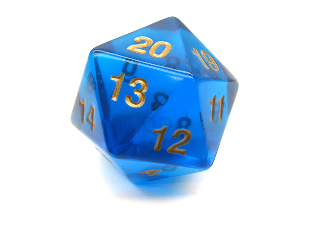 Koplow Jumbo Dice Transparent Sapphire/Gold 55mm Countdown D20
