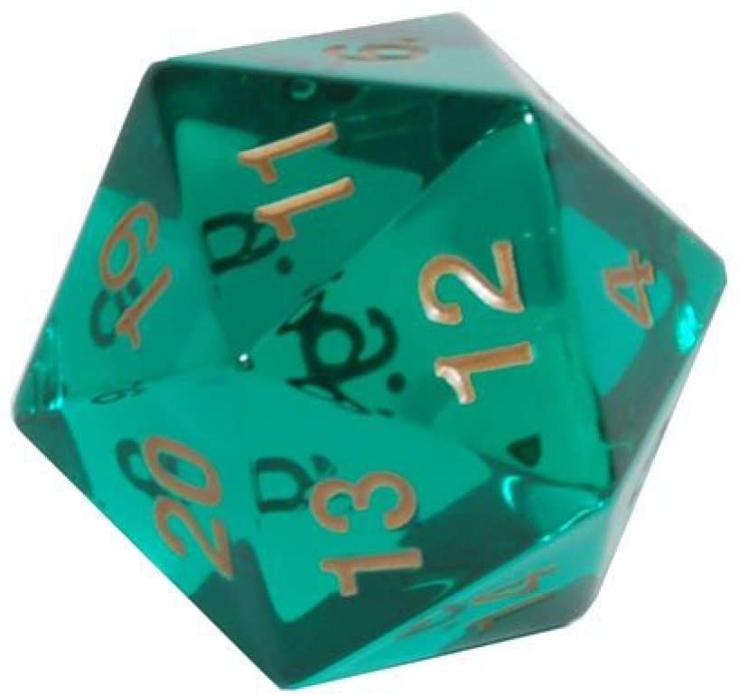 Koplow Games 55mm Jumbo 20-Sided D20 Countdown Dice - Transparent Emerald Gold