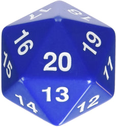 Koplow 55mm Jumbo d20 Opaque Countdown Dice, Blue with White