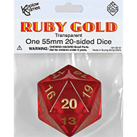 Koplow 55MM transparent D20 countdown die - Ruby Gold