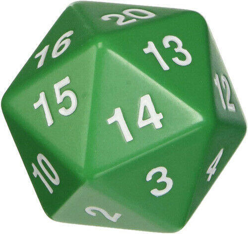 Koplow 55mm Jumbo 20-Sided D20 Countdown Dice - Opaque Green with White Numbers